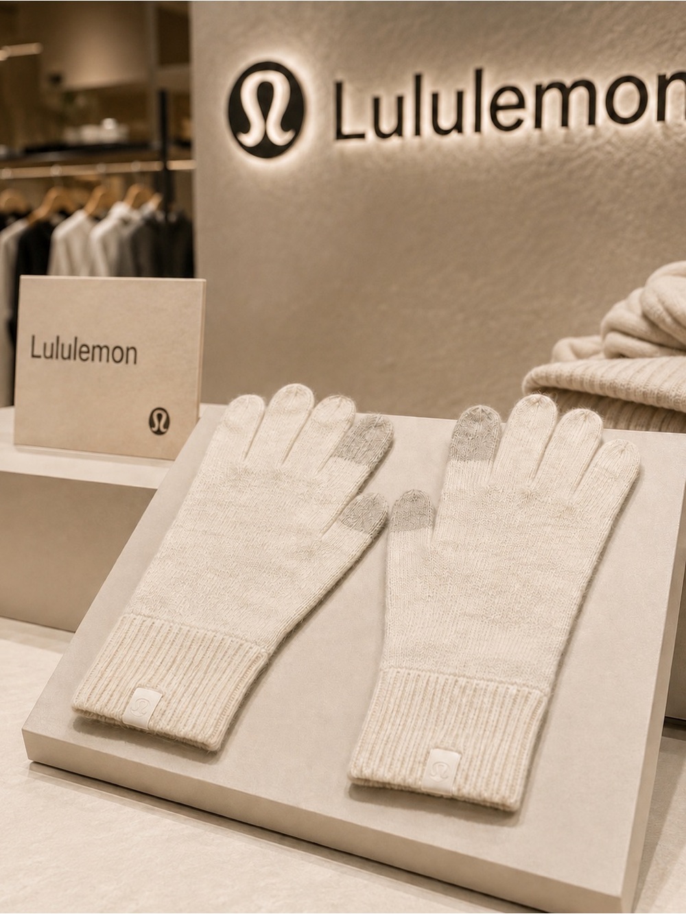 🌸Lululemon Warm Revelation Gloves XS Heathered Light Ivory Minimalist Winter
